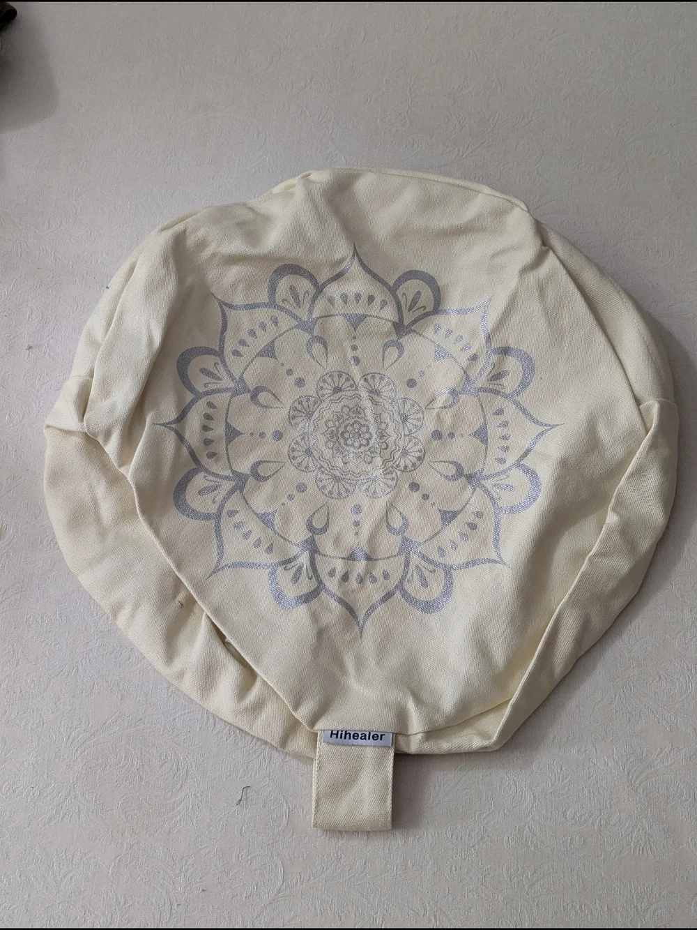 Hihealer Mandala Round Stool Slipcover Beige Cotton 15in Elasticized